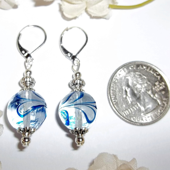 Clear & Navy Blue Earring Set Dangle Drop Fashion Jewelry Accessory Beaded 6863 - Picture 2 of 10